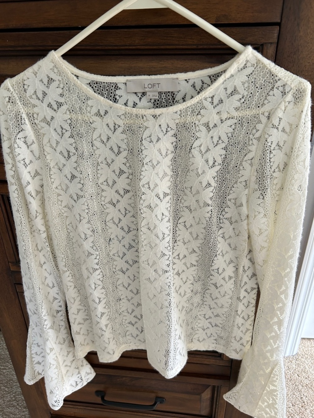 LOFT Ivory Lace Long-Sleeve Blouse